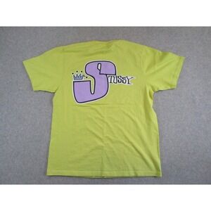 Stussy Shirt Mens Small Yellow Crown Graffiti Logo Streetwear Vintage Y2K